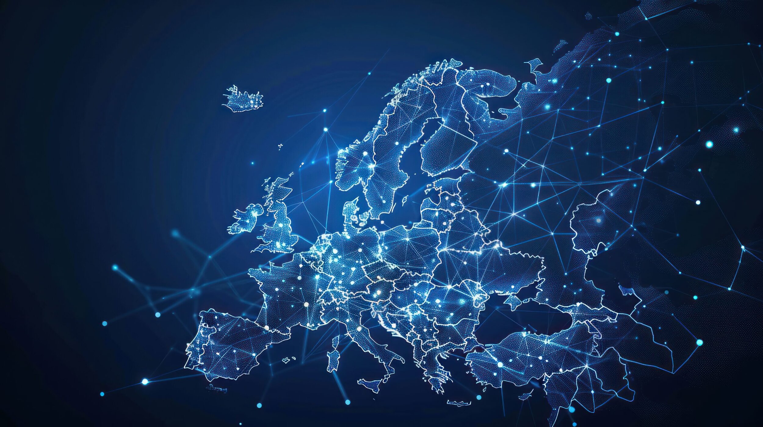 Western Europe map illustration with abstract digital background, concept and global network connectivity with cyber technology. Ai generated